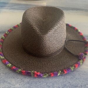 Eric Javits Brown Straw Sun Hat with Black Band